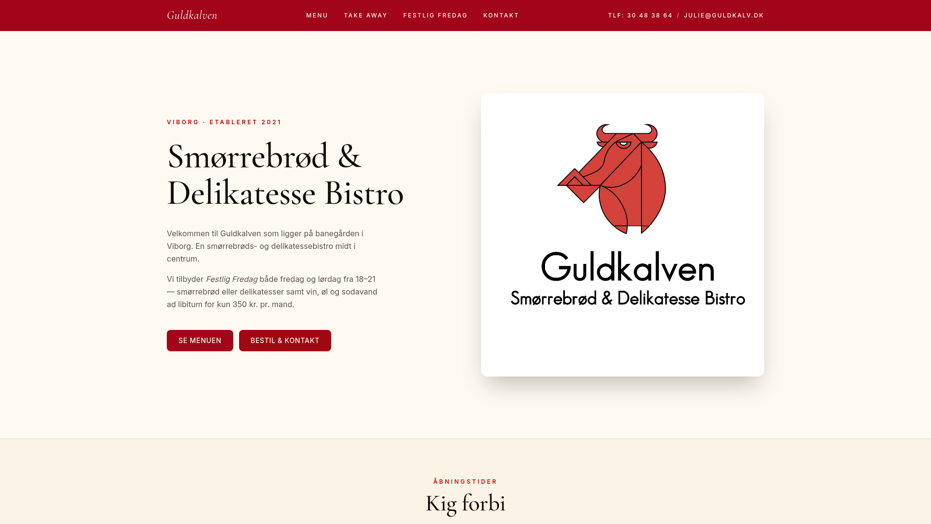 Guldkalven Bistro – hjemmeside lavet af WebBridge